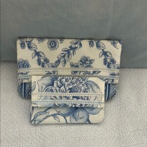 Floral Blue and Cream Handmade Clutch and Card Wallett